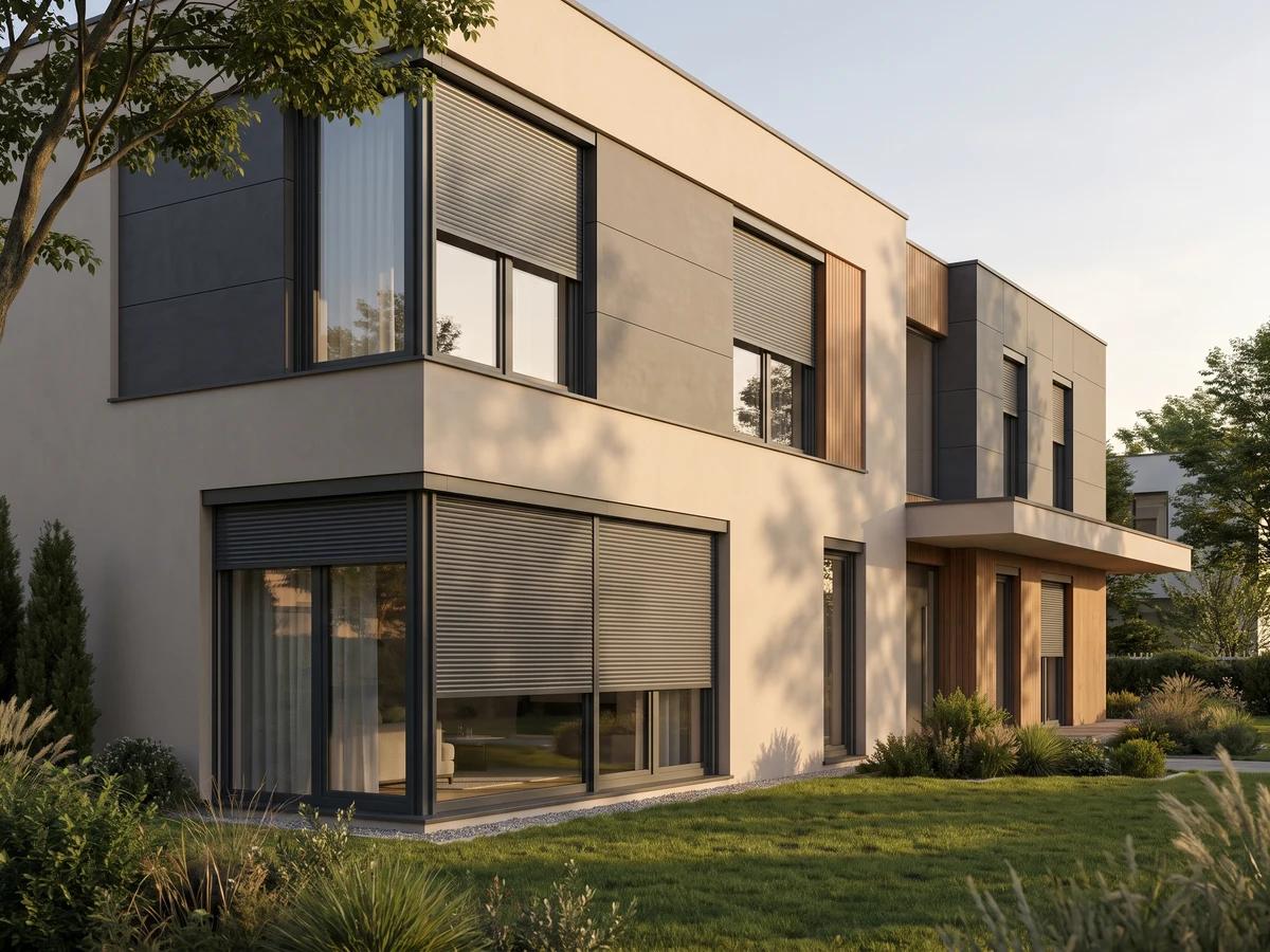 Modernes Haus mit unter der Dämmschicht verborgenen Unterputzrollläden
