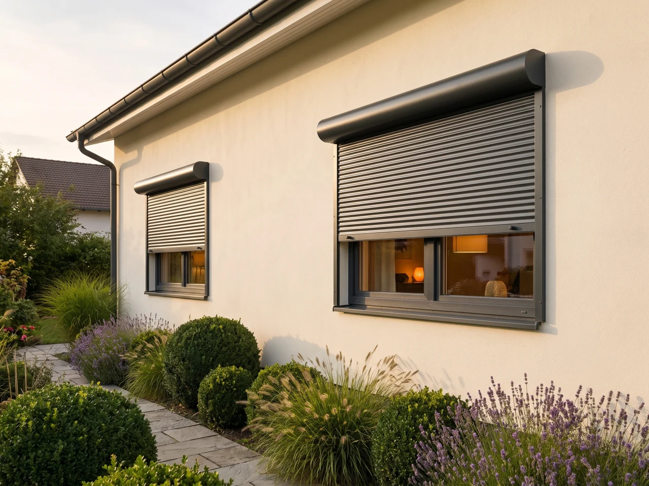 Modernisiertes Haus mit nachträglich montierten Vorbaurollläden