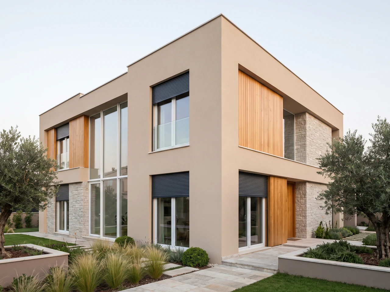 Modernes Haus mit Aufsatzrollläden — Neubau und Modernisierung